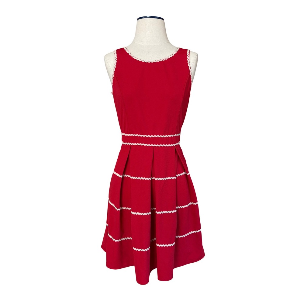 Altar'd State Red A-Line Ivory Striped Ric-Rac Dress